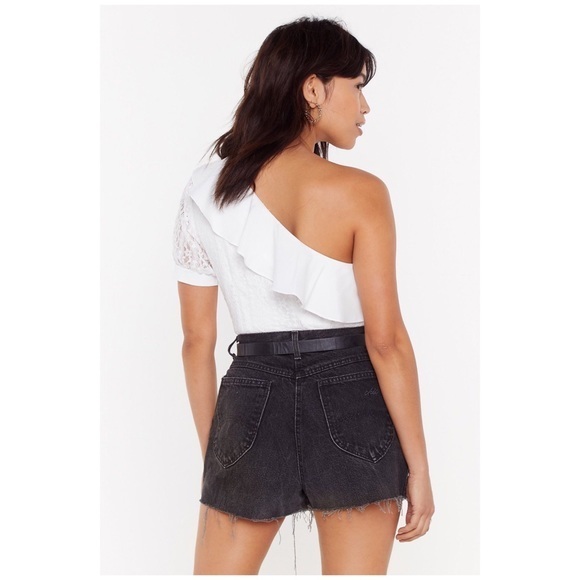 White Lace One Shoulder Frill Bodysuit Size 6, NWT - Picture 3 of 4